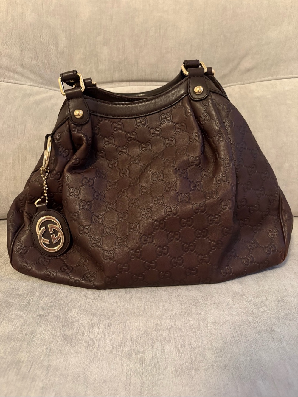 Gucci Sukey Tote Dark Brown Guccissima Leather Shoulder Bag with Logo Charm